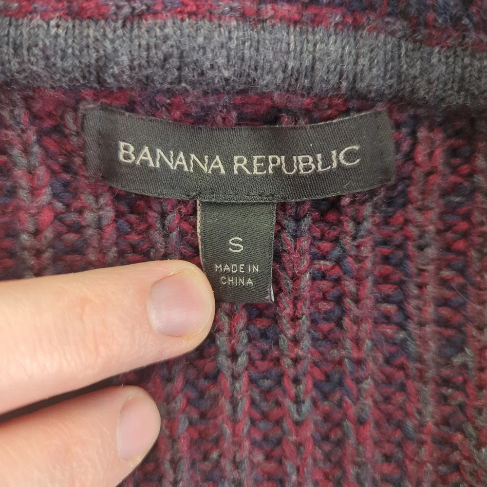 Banana Republic Shawl‎ Collar Cardigan Sweater Burgundy Navy Marl Knit Men Small